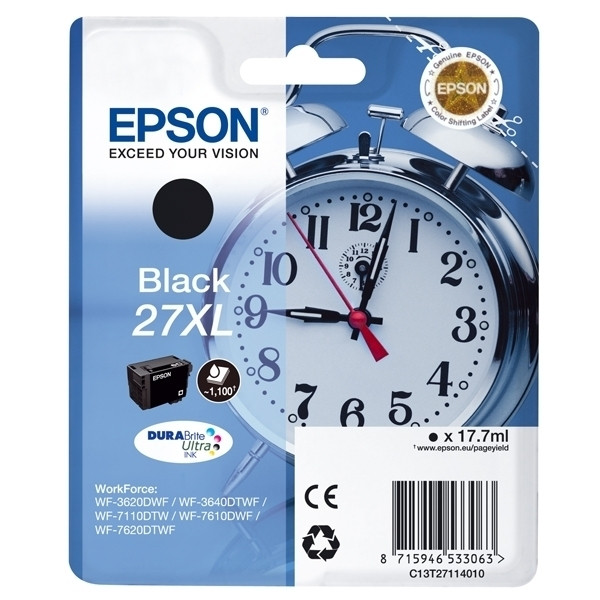 Epson 27XL (T2711) inktcartridge zwart hoge capaciteit (origineel) C13T27114010 C13T27114012 026616 - 1