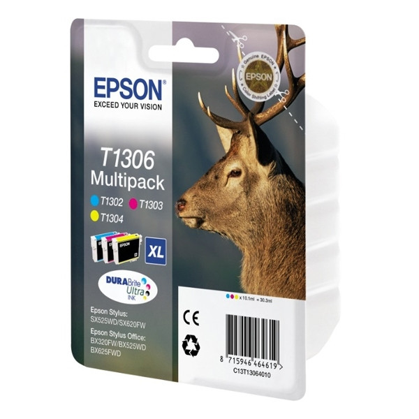 Epson T1306 multipack 3 inktcartridges extra hoge capaciteit (origineel) C13T13064010 C13T13064012 026314 - 1